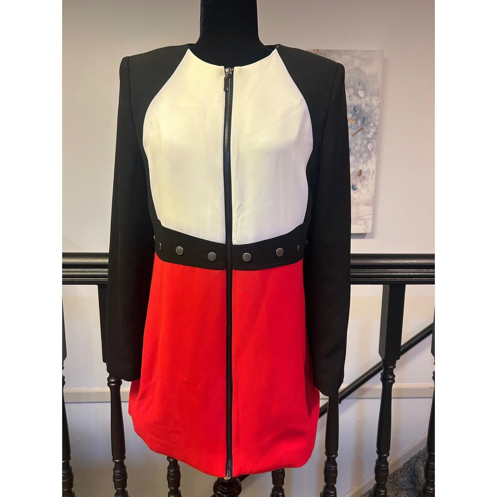 Tesoro Moda Colorblock Studded Zip Front Mini Dress Black Red White 19699 Medium